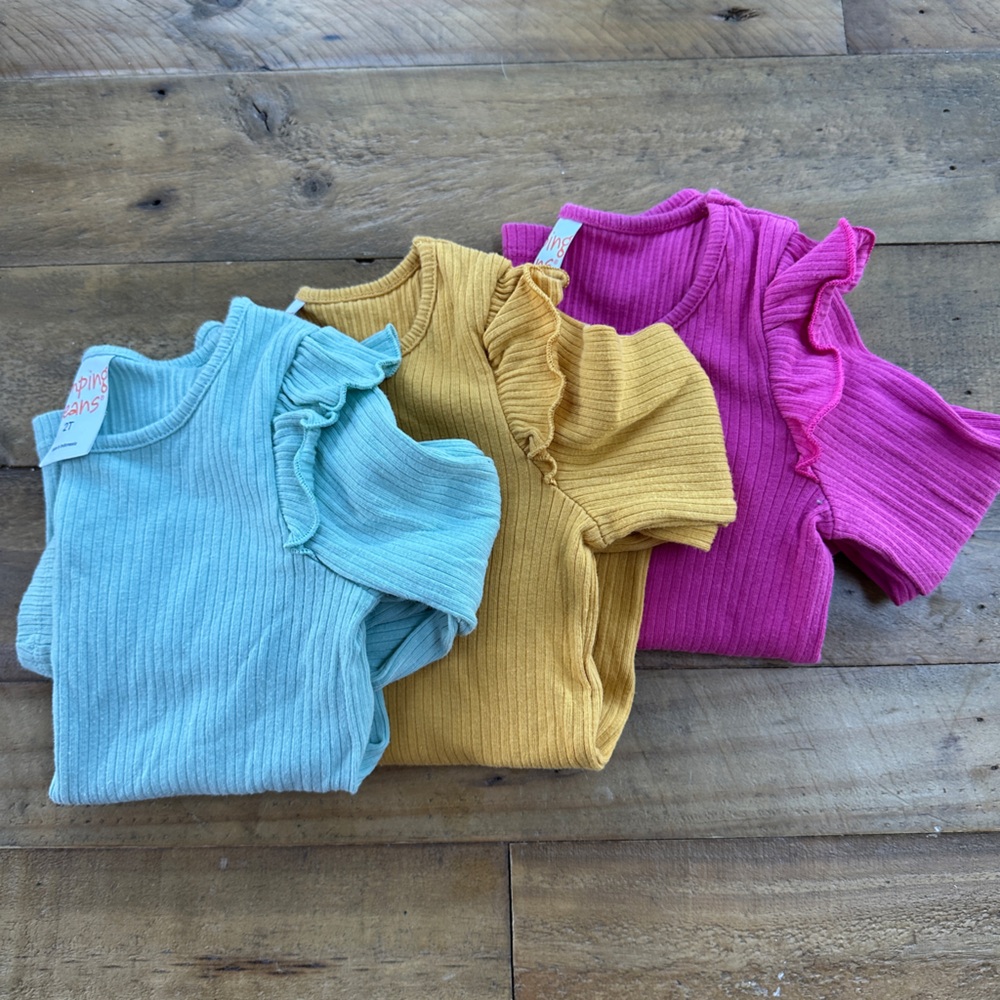 Kids Ruffled Sleeve Tops - Blue, Yellow, Pink